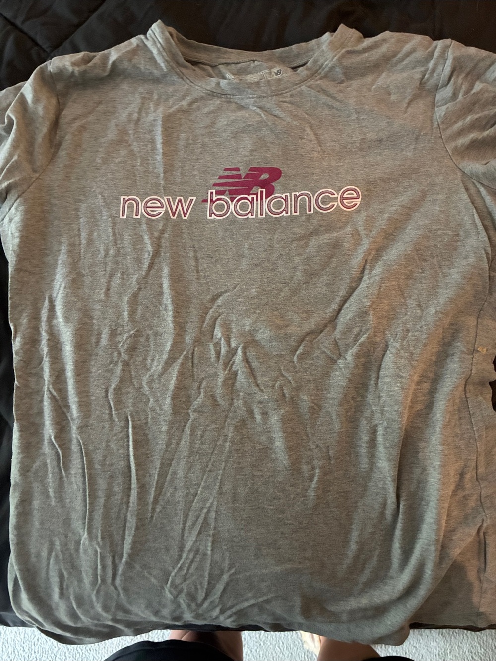 New Balance Gray Tee with Pink Logo
